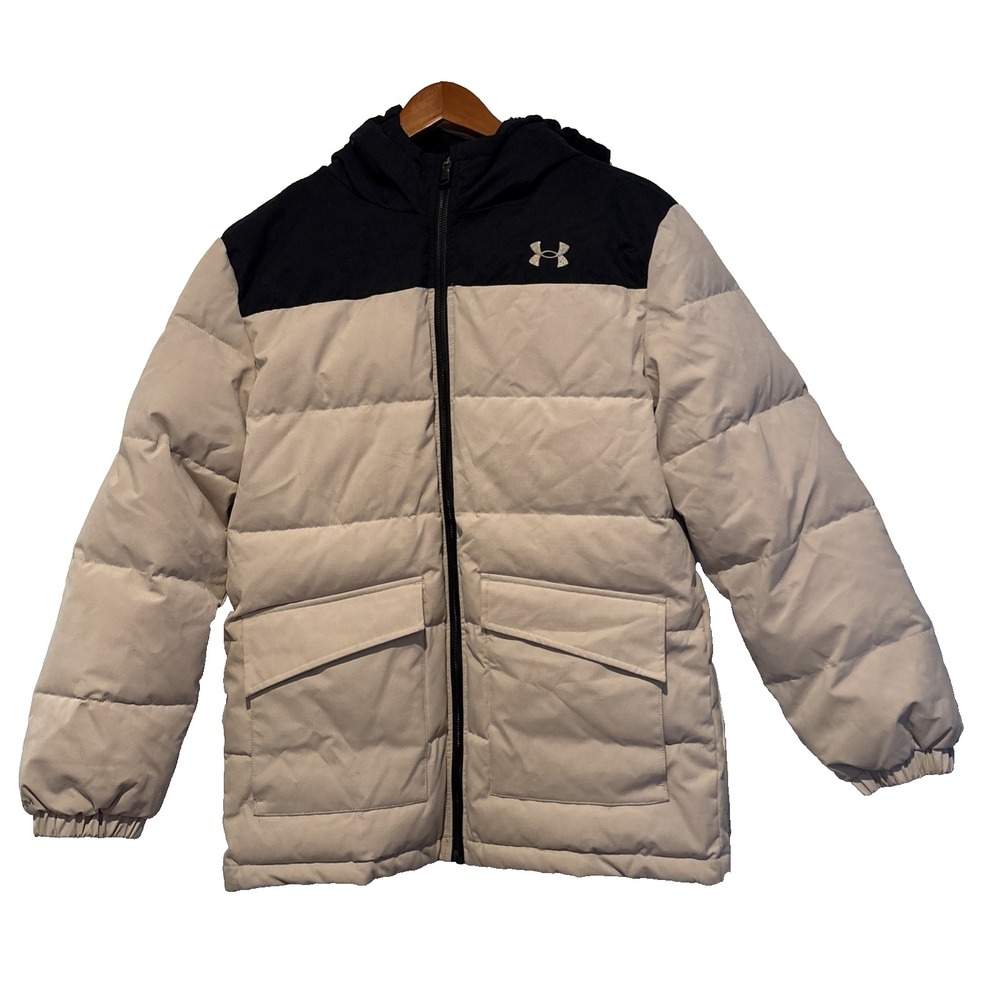 Under Armour Winter Coat Jacket Youth Large Two Tone Insulated Black Cream‎